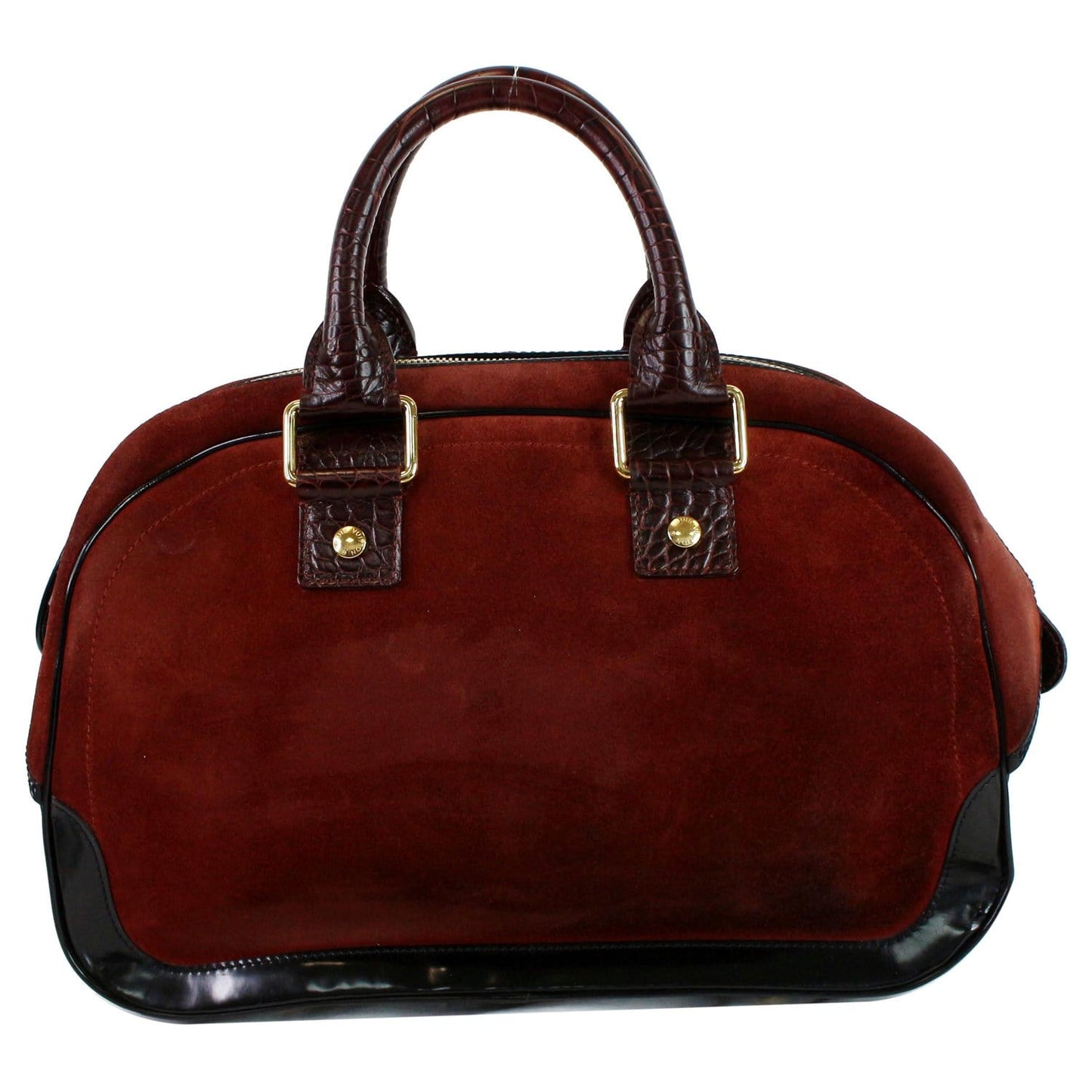LOUIS VUITTON Stamped Trunk GM Suede Havane Satchel Bag Red