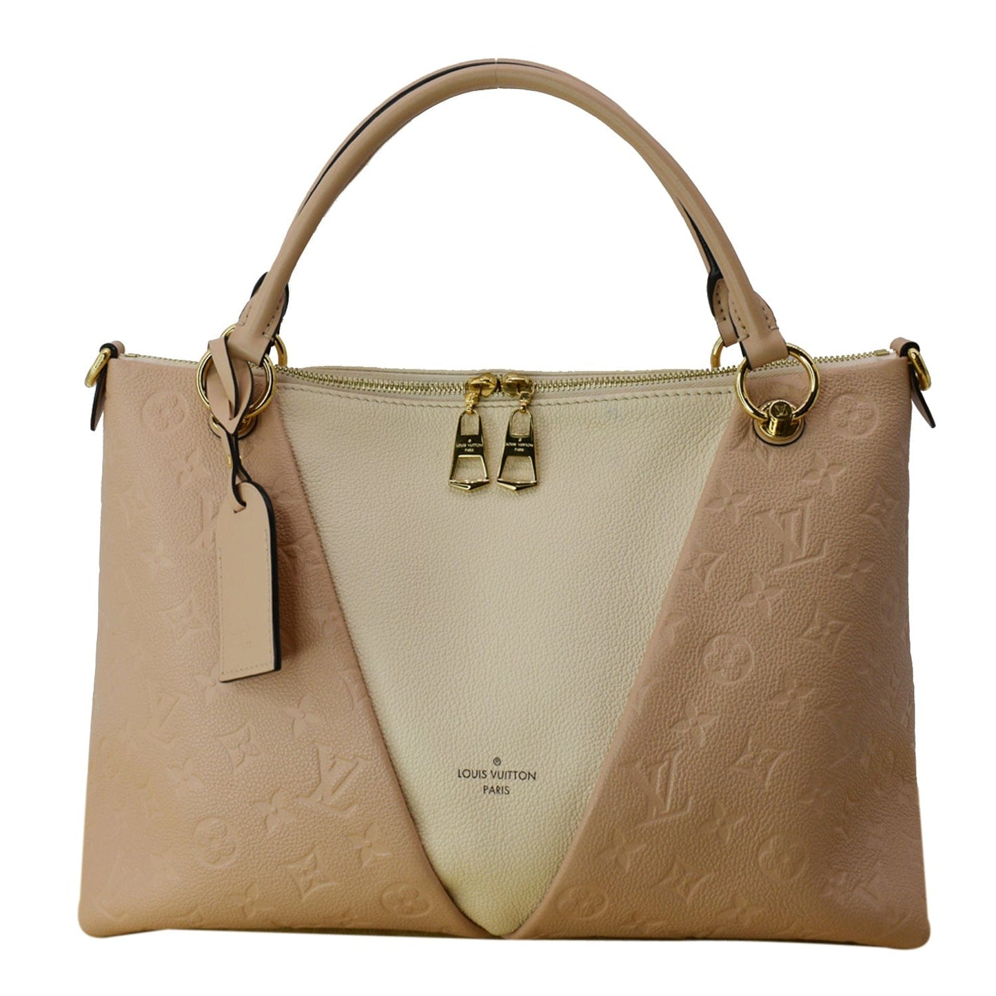 LOUIS VUITTON V MM Monogram Empreinte Tote Shoulder Bag Rose