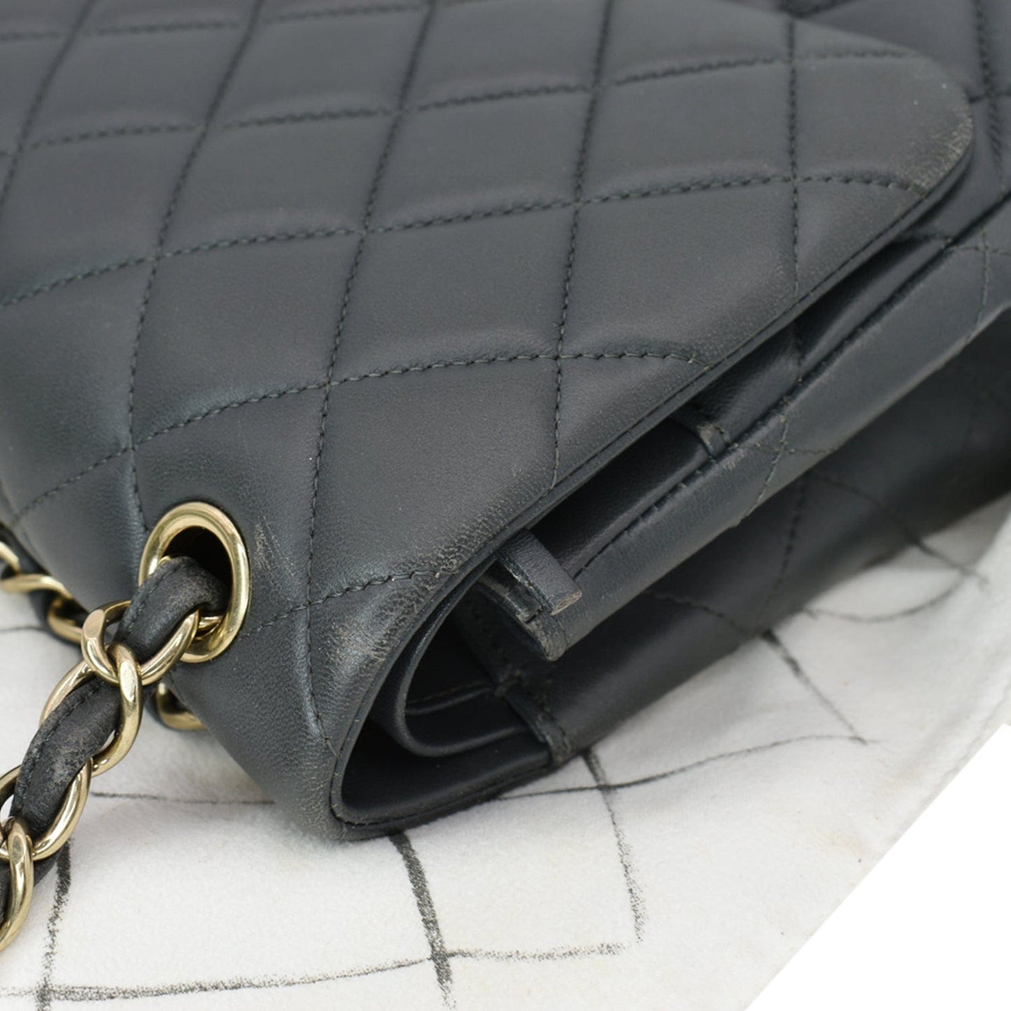 CHANEL Classic Jumbo Double Flap Lambskin Leather Shoulder Bag Grey