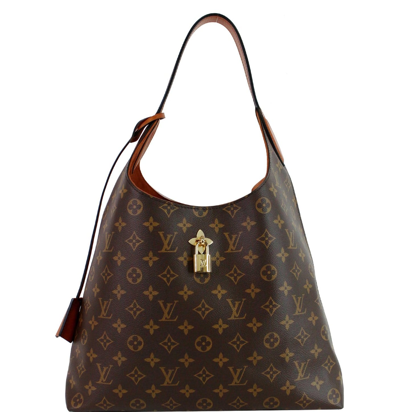 LOUIS VUITTON Flower Monogram Canvas Shoulder Hobo Bag Brown