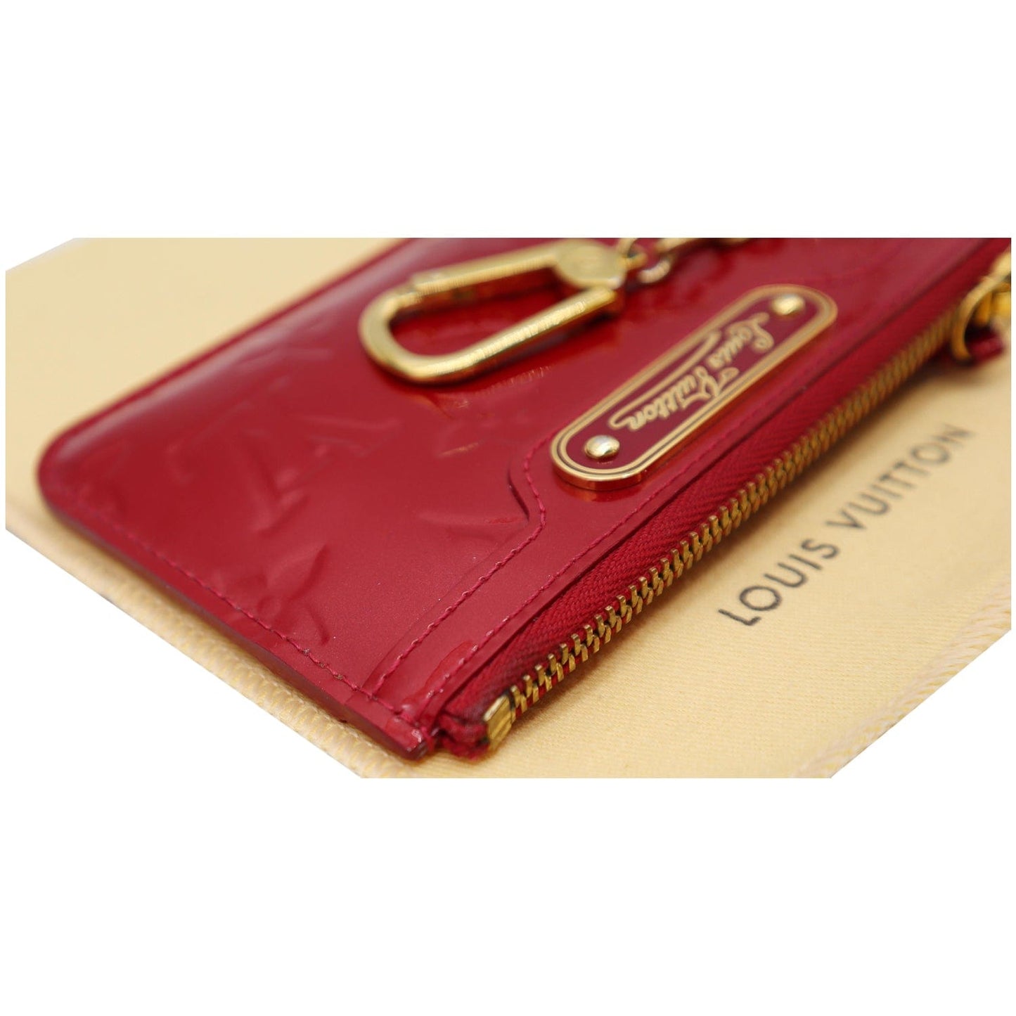LOUIS VUITTON Pochette Key Cles Monogram Vernis Coin Case Red