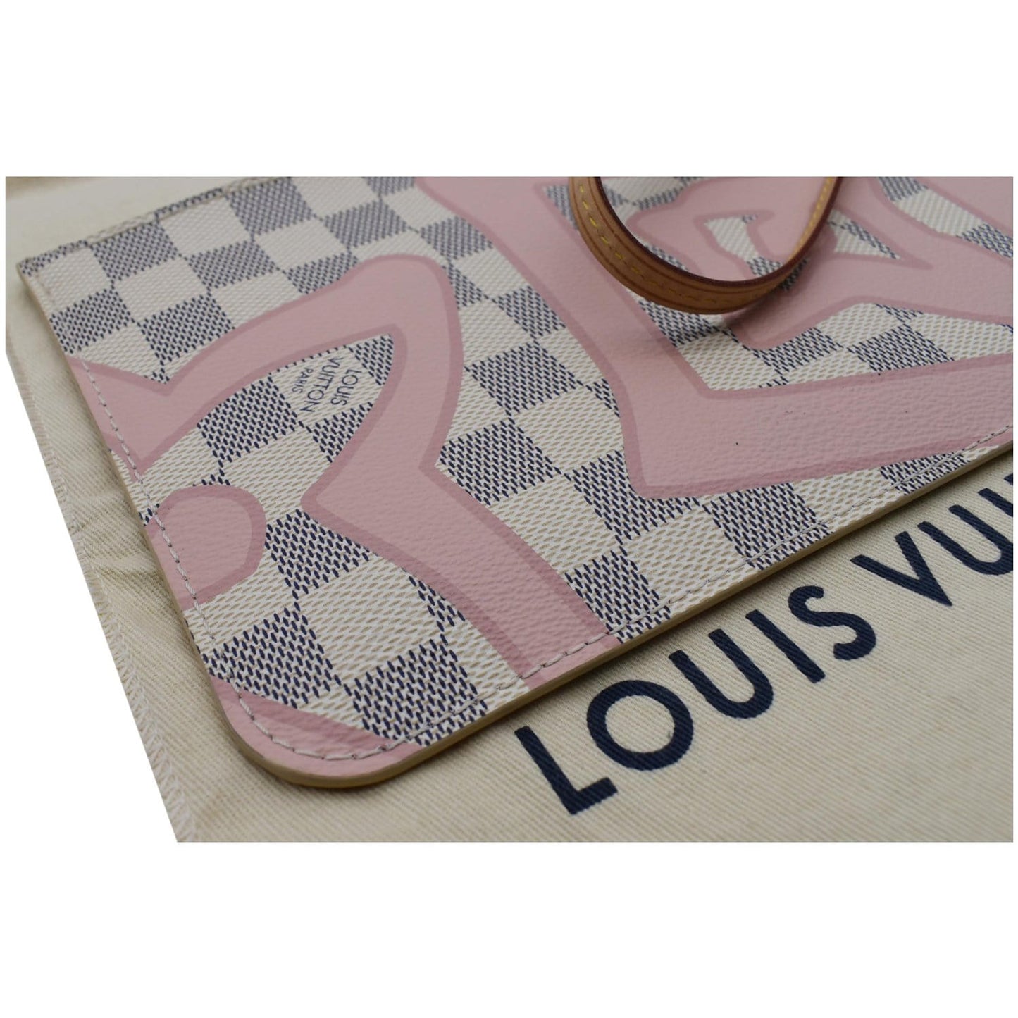 LOUIS VUITTON Tahitienne Pochette Wristlet Pouch Damier Azur Neverfull MM Pink