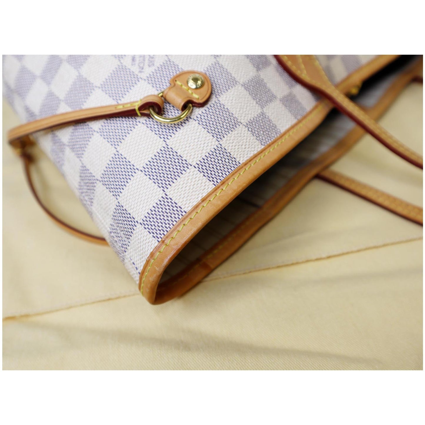 LOUIS VUITTON Neverfull MM Damier Azur Tote Shoulder Bag White