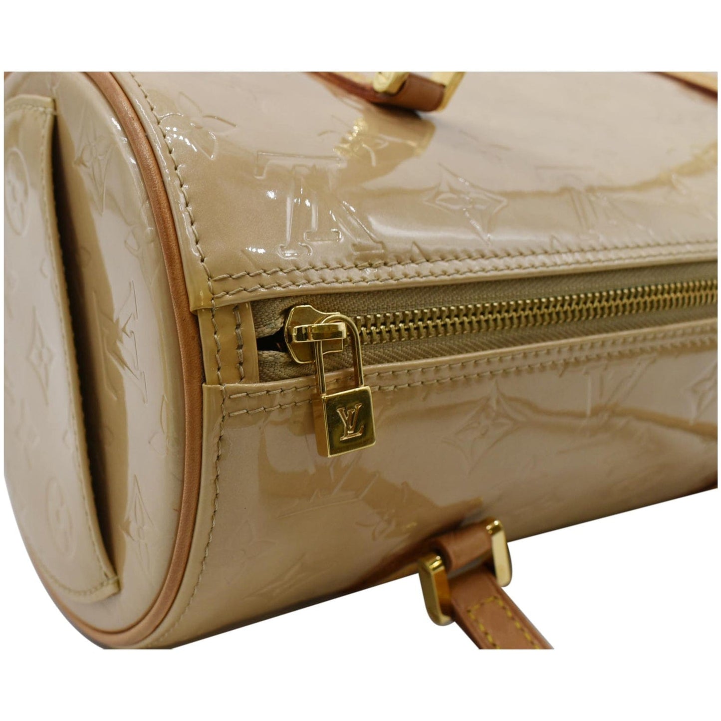 LOUIS VUITTON Bedford Papillon Vernis Leather Satchel Bag Beige