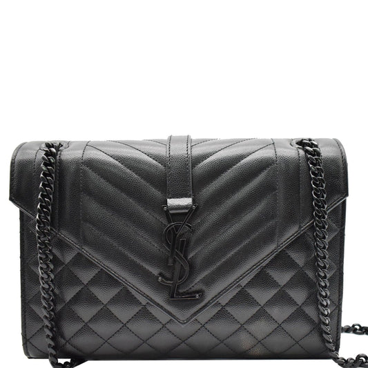 YVES SAINT LAURENT Envelope Mix Matelassé Chain Medium Leather Shoulder Bag Black