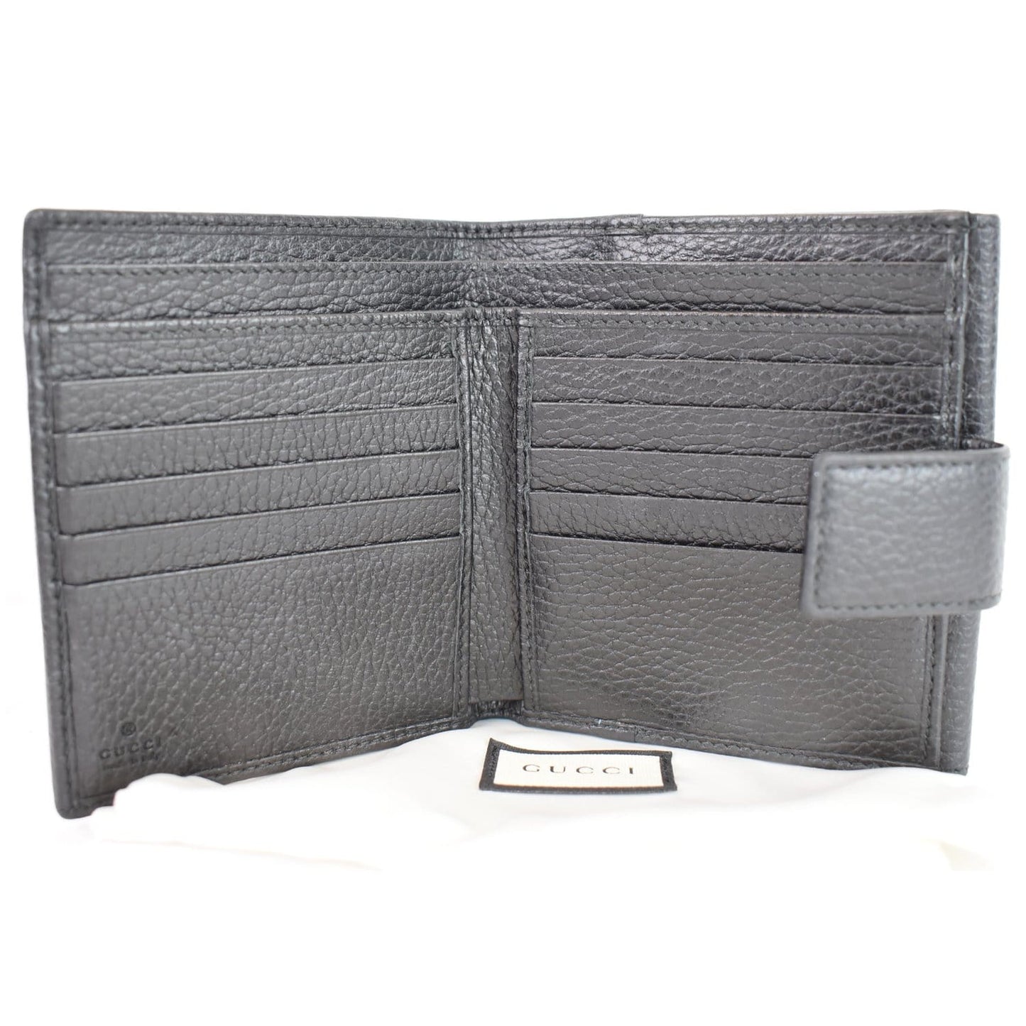 GUCCI French Flap Leather Wallet Black 456122