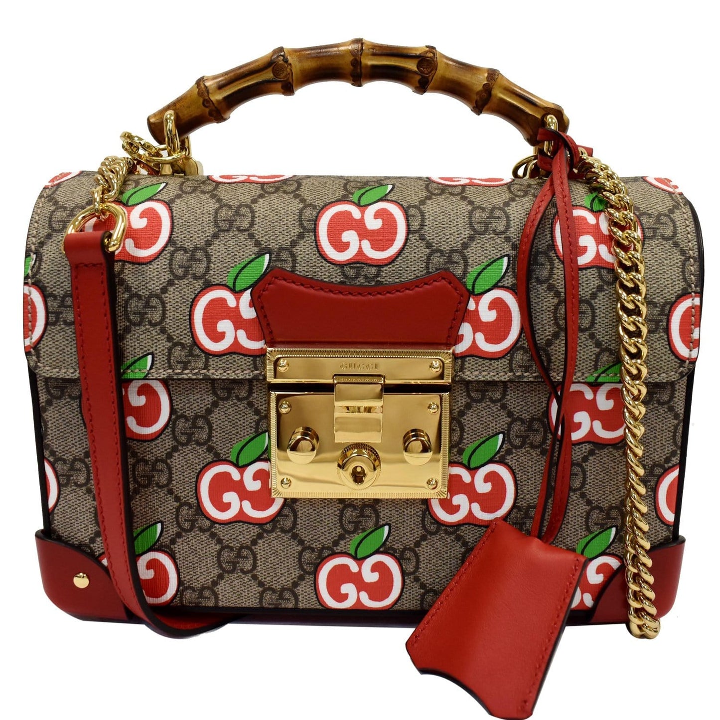 GUCCI Padlock Small GG Supreme Bamboo Top Handle Shoulder Bag Beige 603221