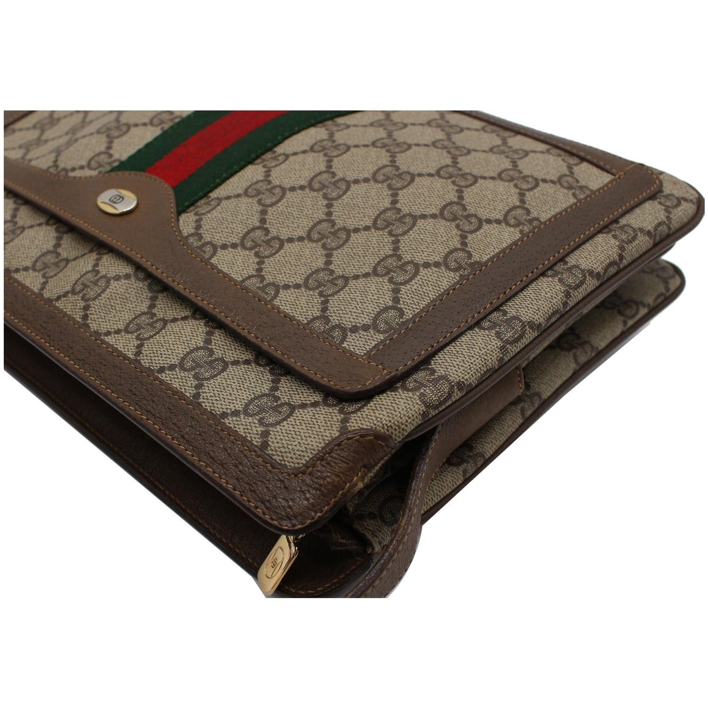 GUCCI Vintage Web Detail GG Canvas Shoulder Bag Beige