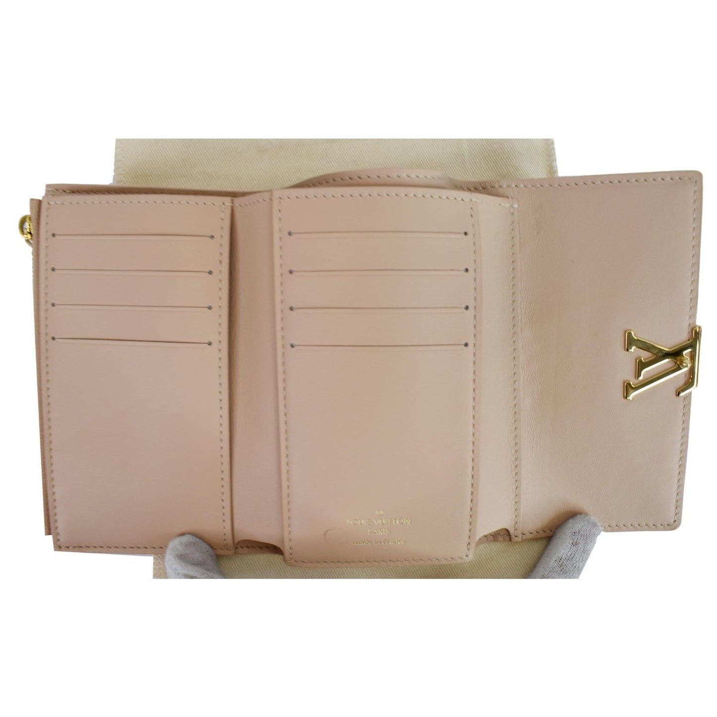 LOUIS VUITTON Capucines Studded Compact Leather Wallet Peach