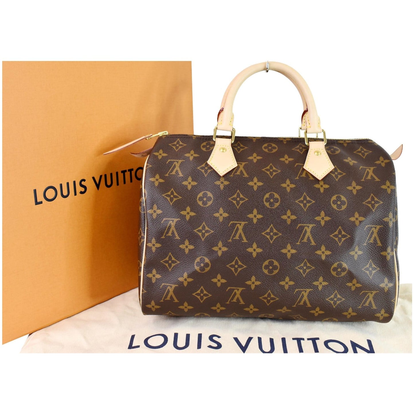 LOUIS VUITTON Speedy 30 Monogram Canvas Satchel Bag Brown