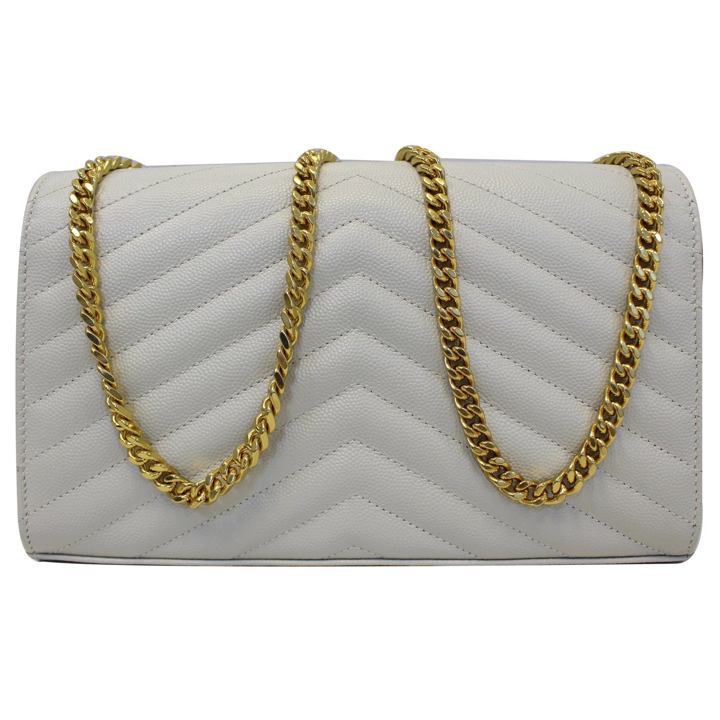 YVES SAINT LAURENT Matelasse Chevron Grain De Poudre Envelope Chain Wallet White