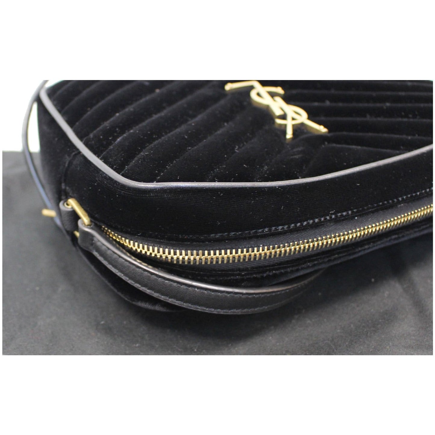 YVES SAINT LAURENT Camera Velvet Crossbody Bag Black