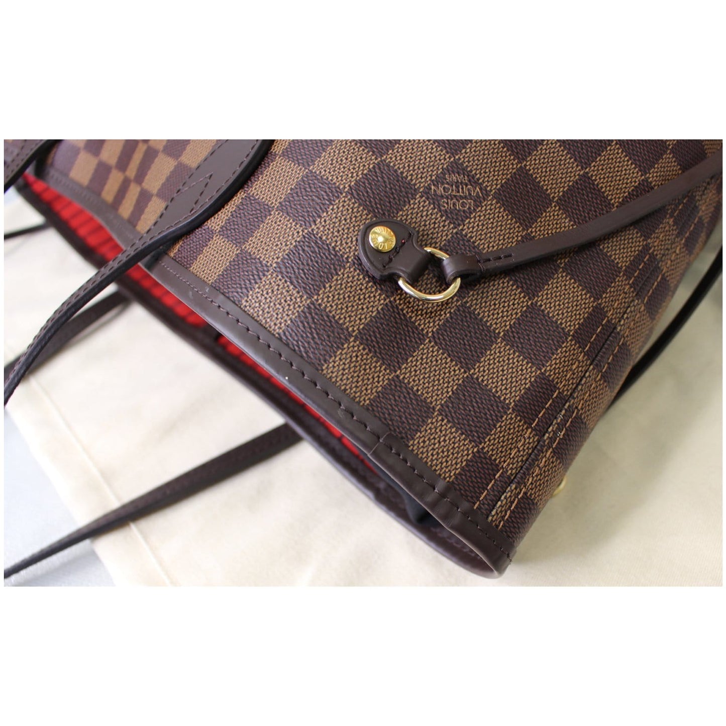 LOUIS VUITTON Neverfull MM Damier Ebene Tote Shoulder Bag Brown