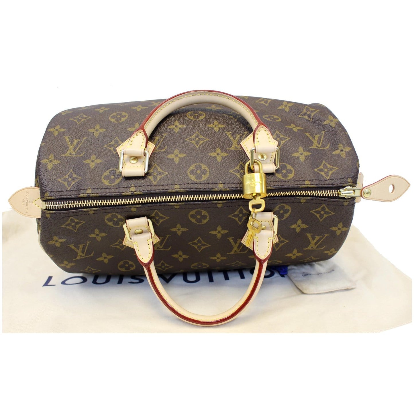 LOUIS VUITTON Speedy 30 Monogram Canvas Satchel Handbag Brown