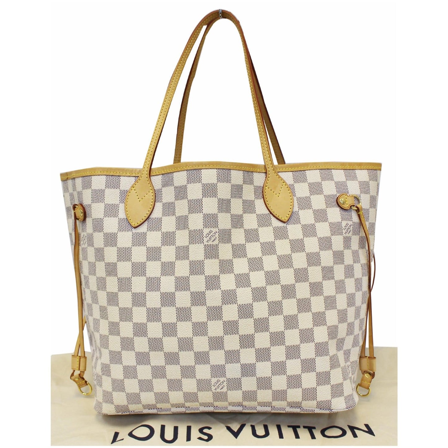 LOUIS VUITTON Neverfull MM Damier Azur Tote Shoulder Bag White