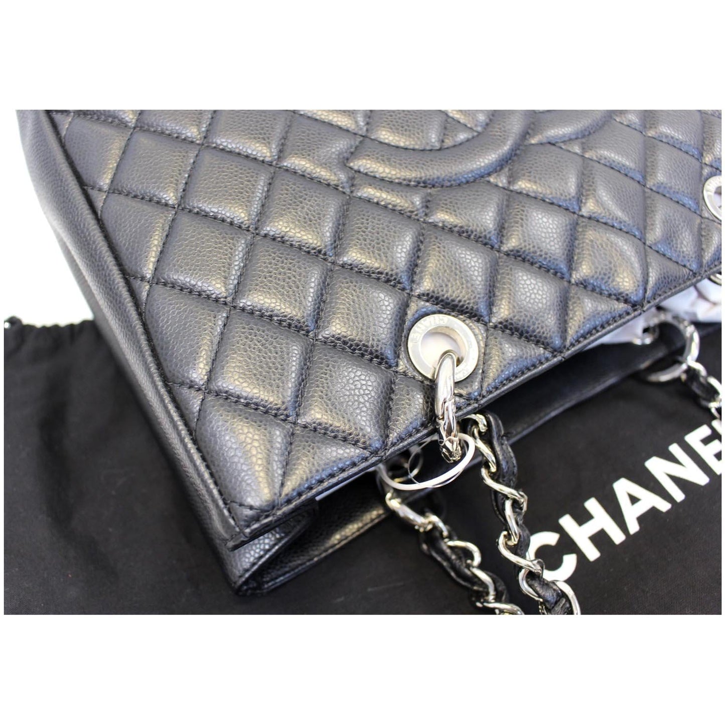 CHANEL Black Caviar Leather Grand Shopping Tote Bag