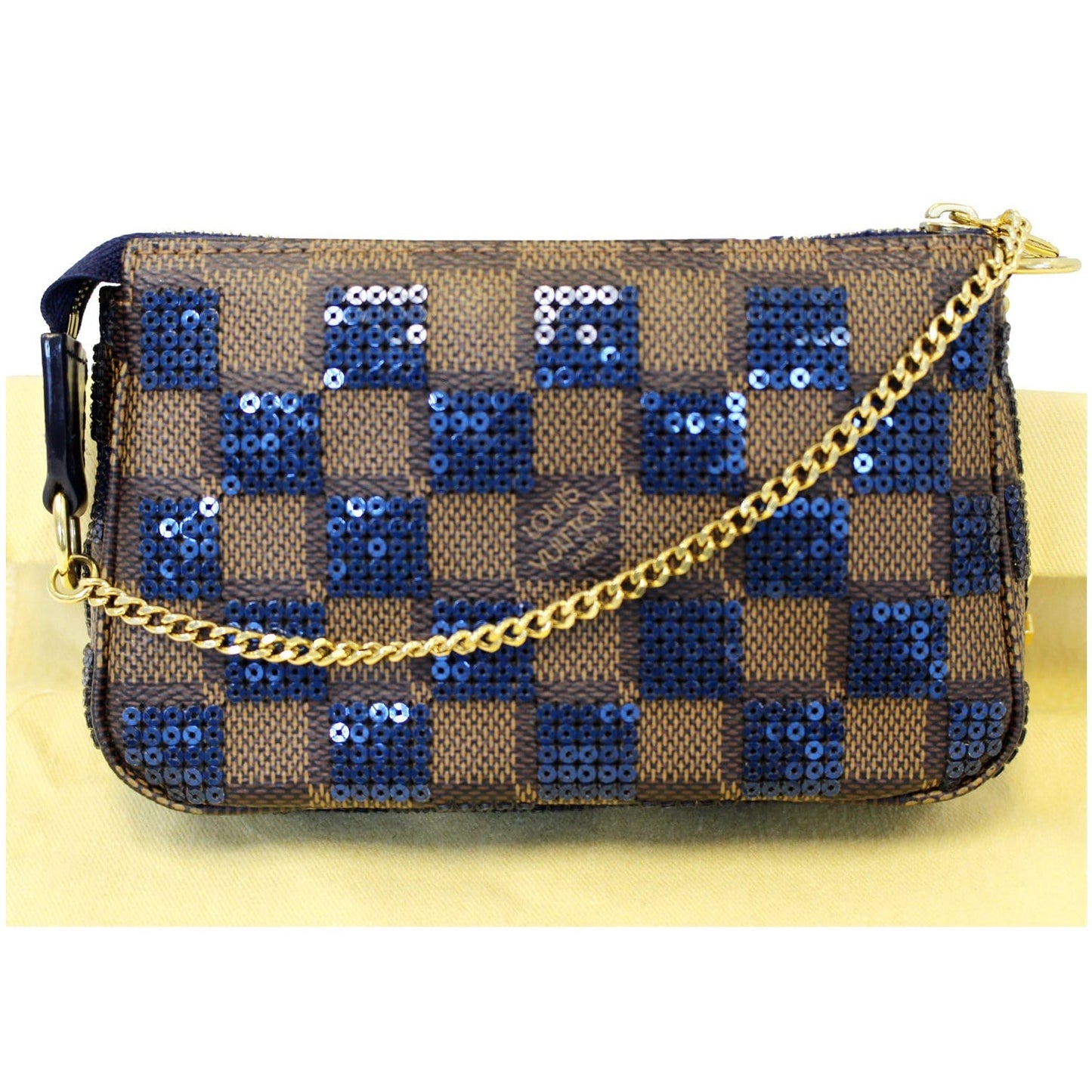 LOUIS VUITTON Mini Pochette Damier Paillettes Accessories Pouch Blue