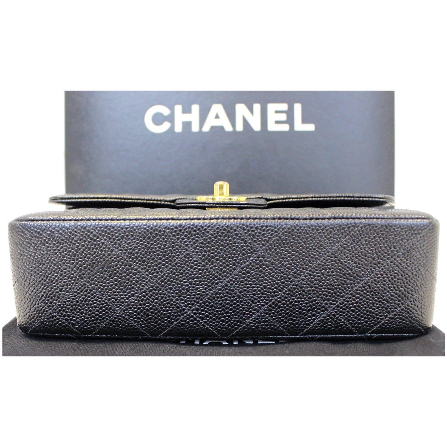 CHANEL Double Flap Small Caviar Leather Shoulder Bag Black