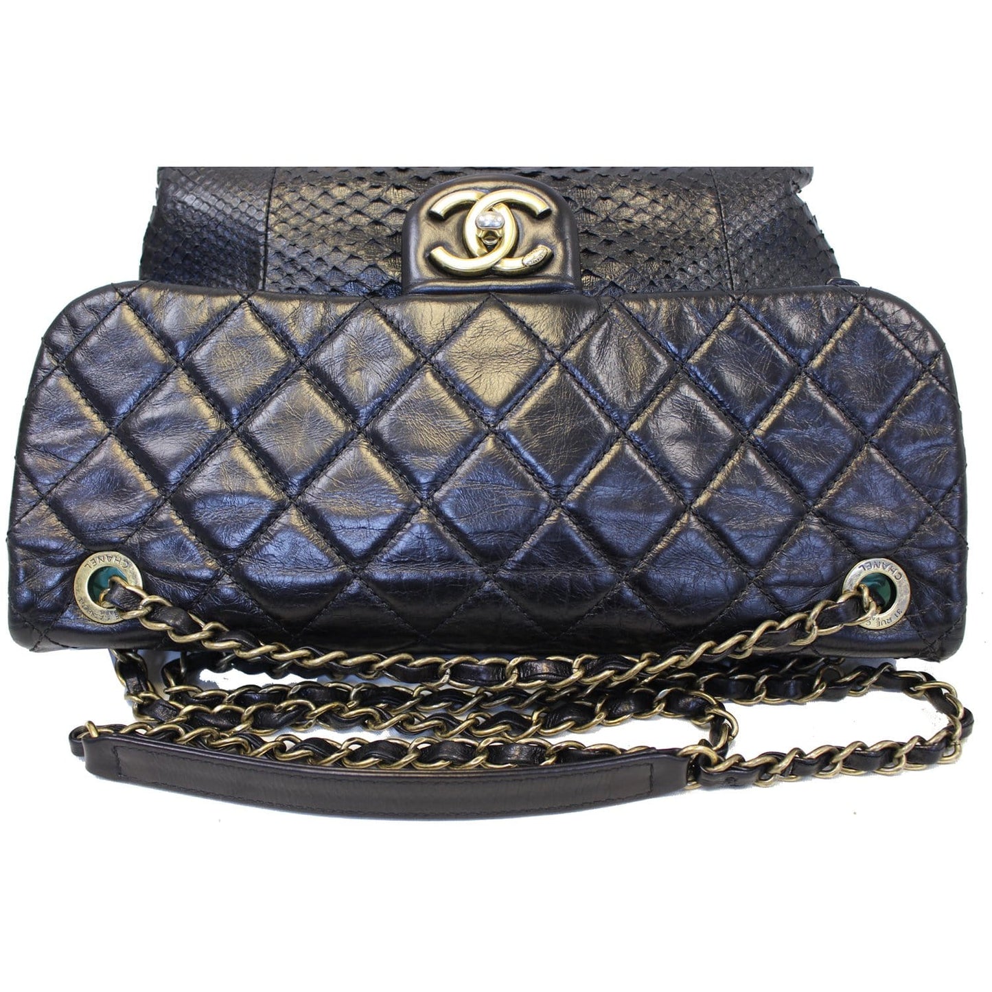 CHANEL Urban Mix Flap Calfskin Python Shoulder Bag Black