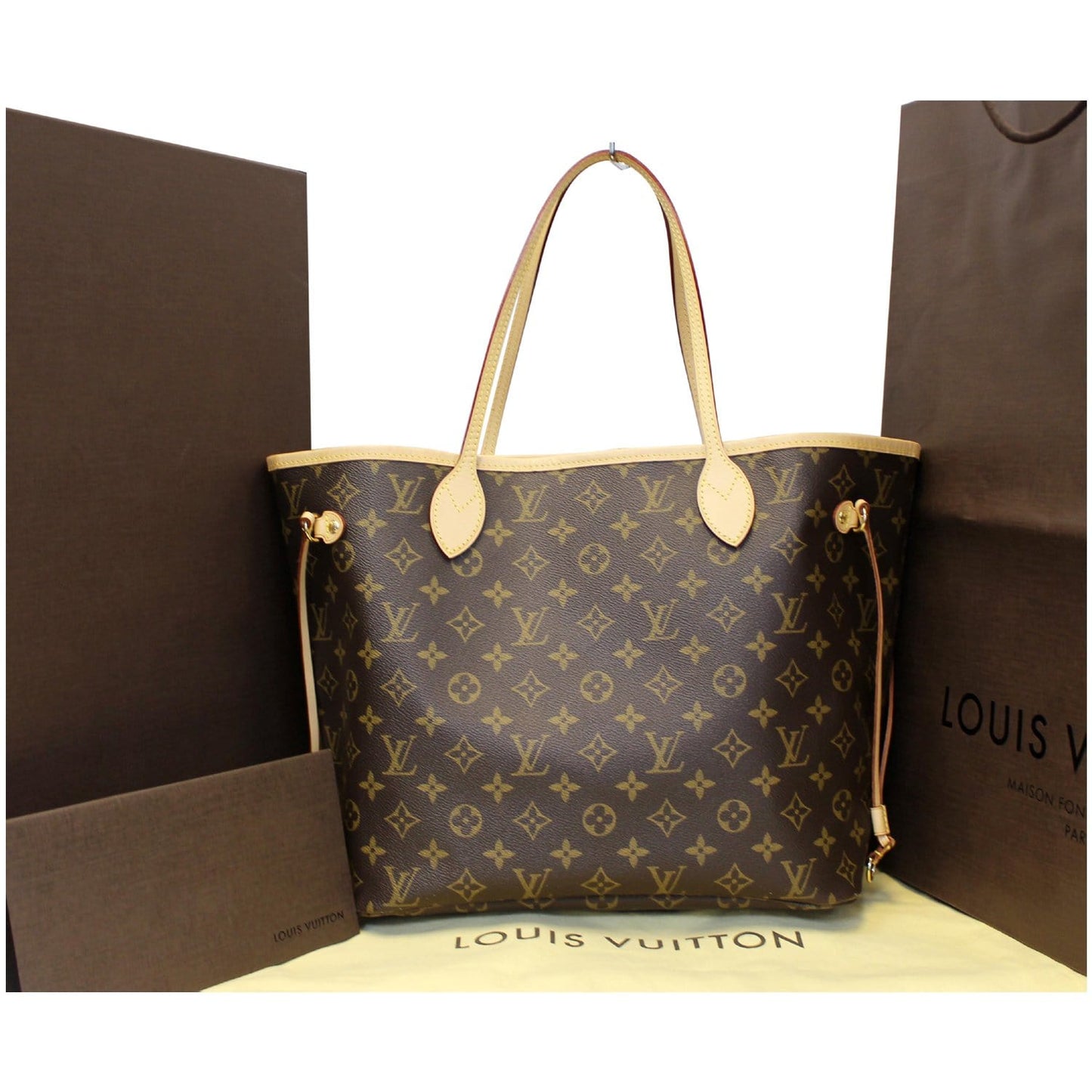LOUIS VUITTON Neverfull MM Monogram Canvas Tote Shoulder Bag Brown