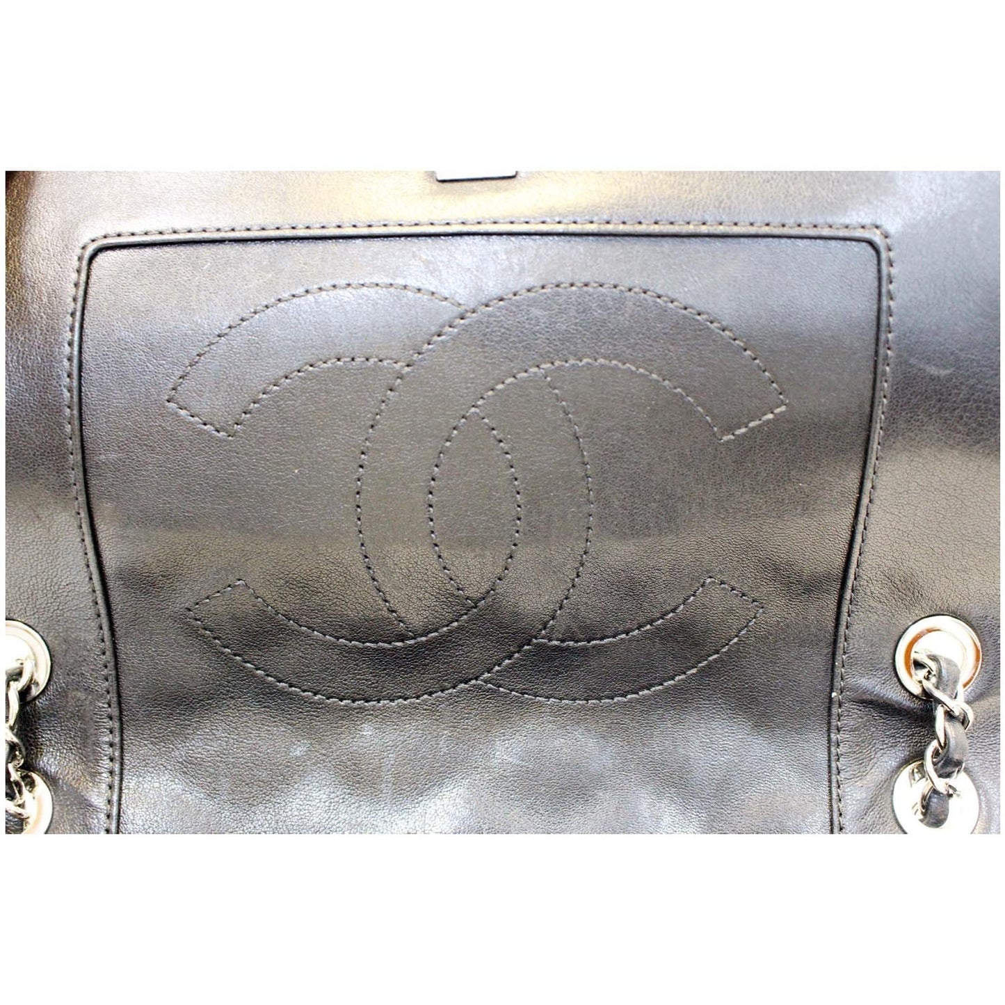 CHANEL Mademoiselle Vintage Flap Sheepskin Leather Shoulder Bag Black