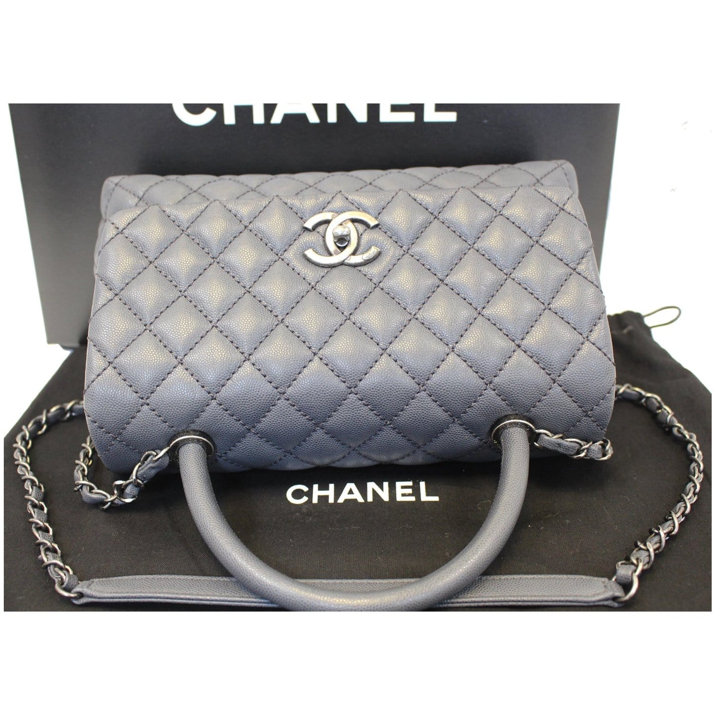 CHANEL Coco Handle Caviar Quilted Leather Shoulder Bag Grey