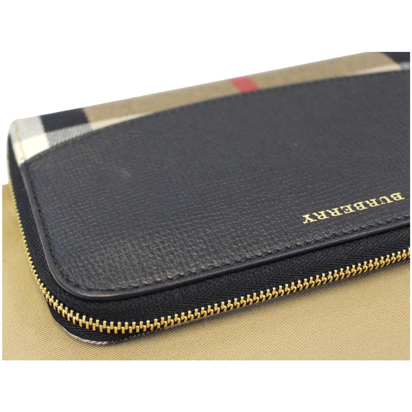 BURBERRY Haymarket Leather Canvas Continental Wallet Balck