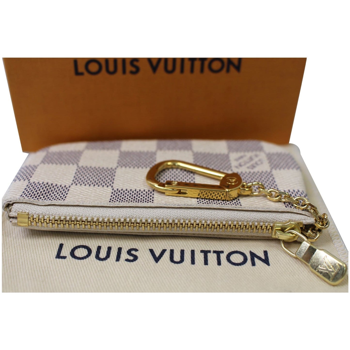 LOUIS VUITTON Key Coin Pouch Damier Azur White