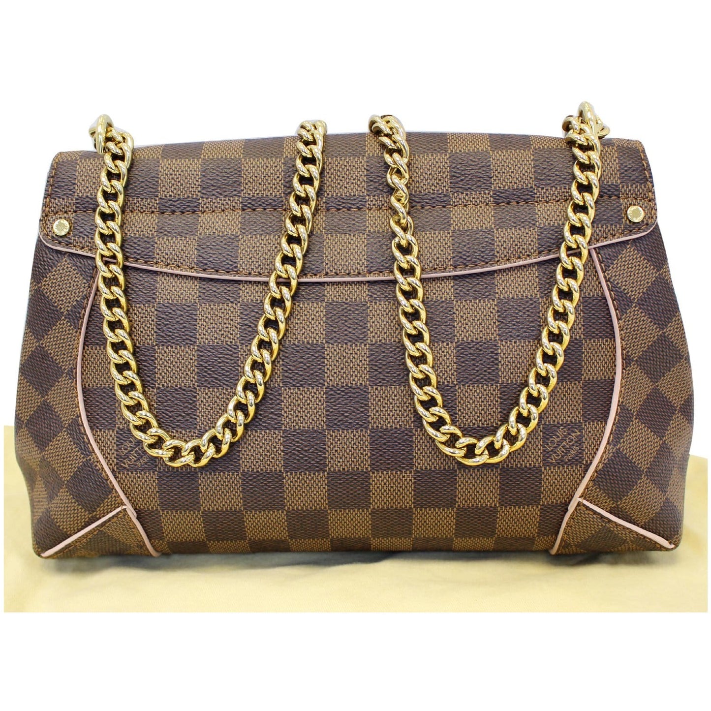 LOUIS VUITTON Caissa Chain Damier Ebene Clutch Shoulder Bag Rose Ballerine