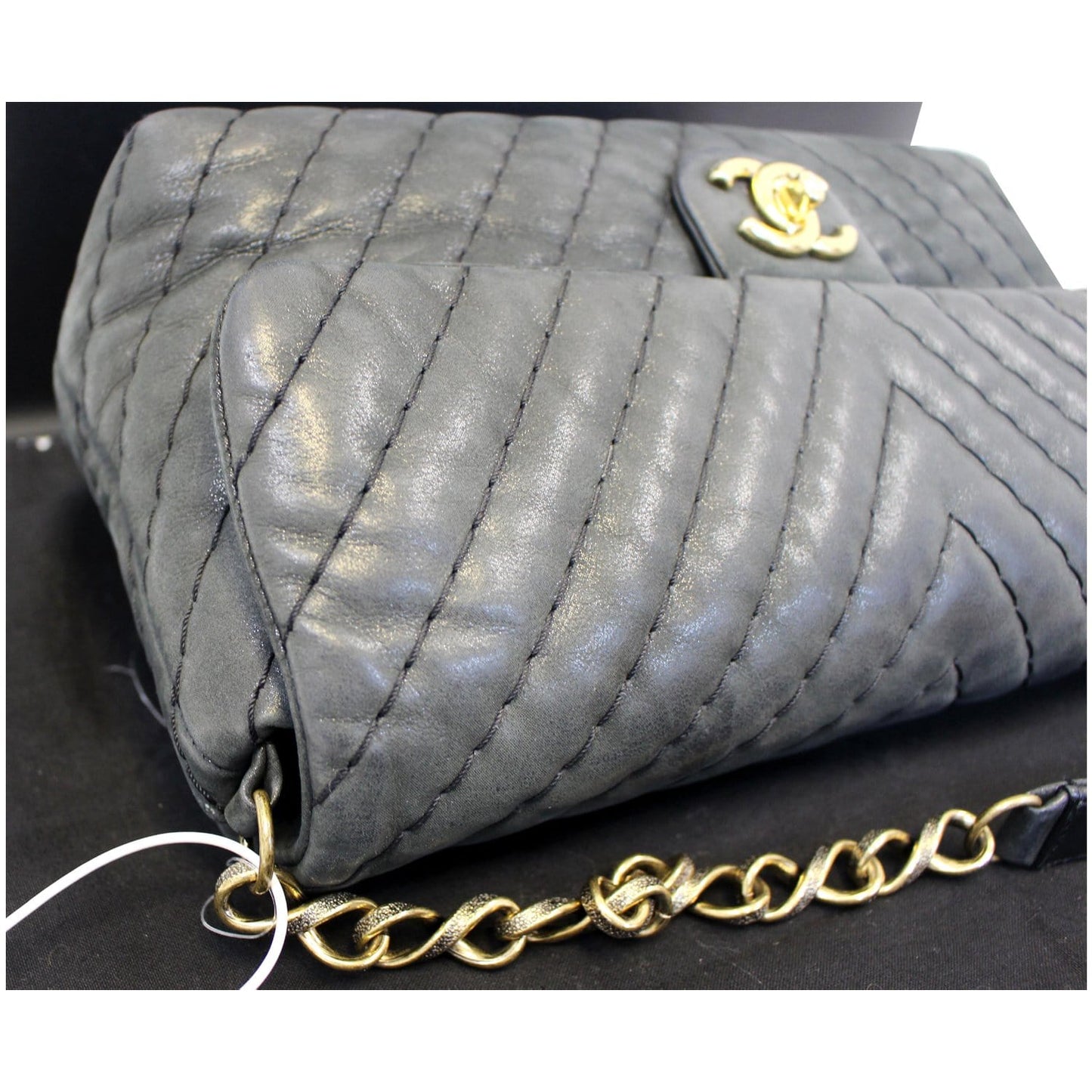 CHANEL Iridescent Calfskin Surpique Chevron Large Classic Flap Bag - Sale