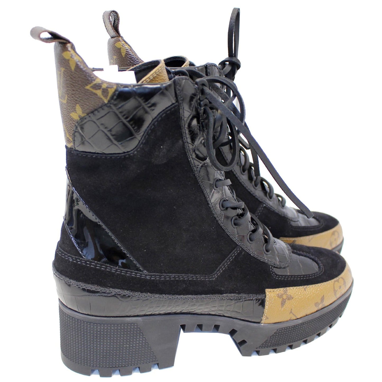LOUIS VUITTON Laureate Monogram Suede Calfskin Platform Desert Boots