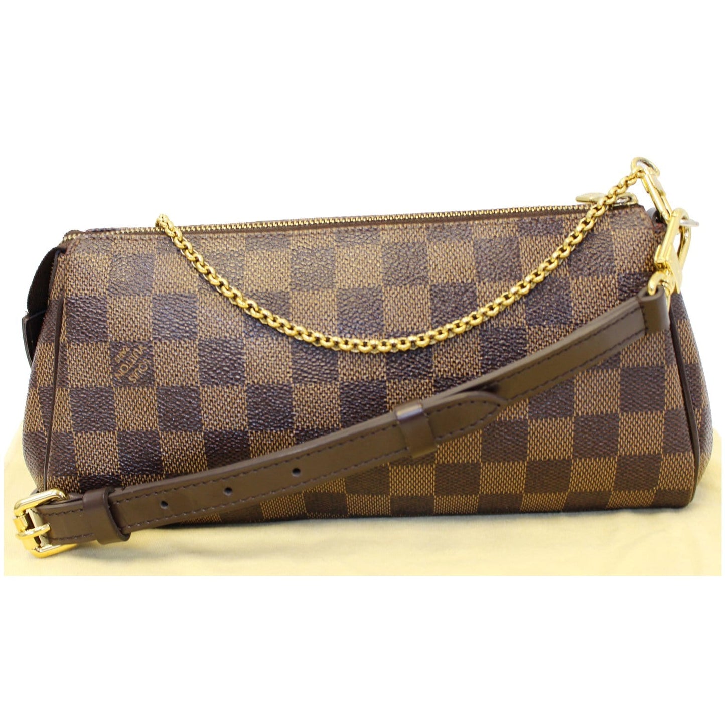 LOUIS VUITTON Pochette Eva Damier Ebene Clutch Crossbody Bag Brown