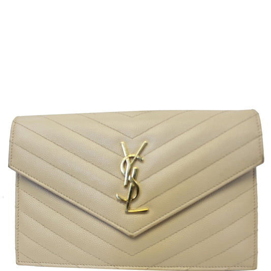 SAINT LAURENT Grain De Poudre Monogram Chain Wallet Powder