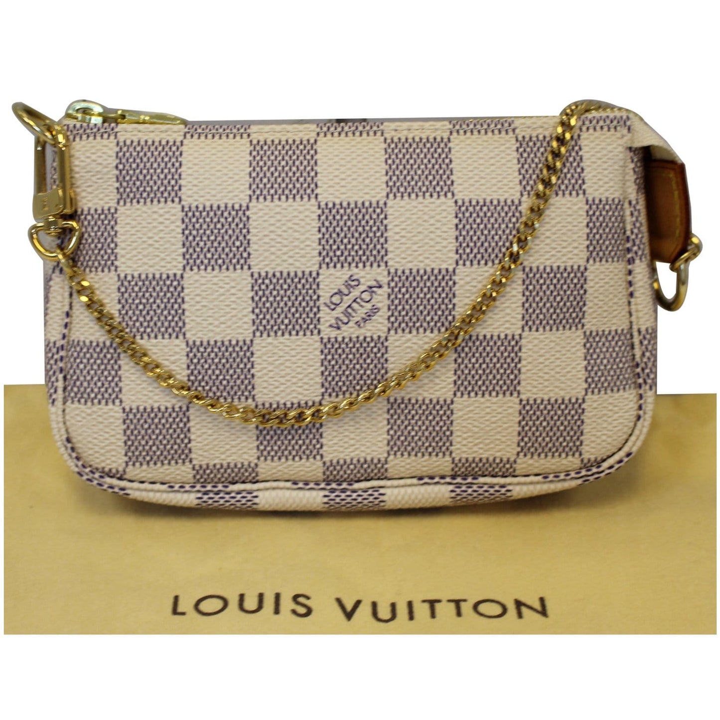 LOUIS VUITTON Mini Pochette Damier Azur Accessoires Pouch White
