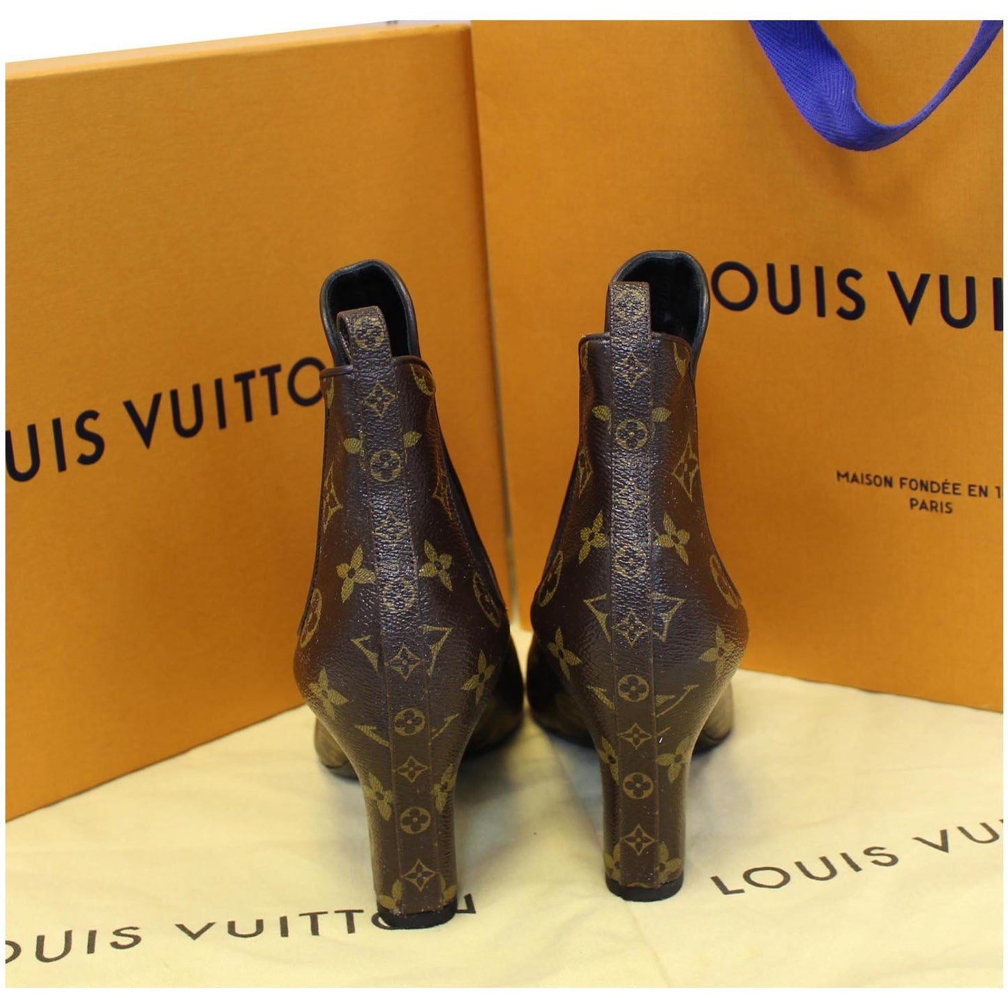LOUIS VUITTON Monogram Canvas Revival Ankle Boots Size 37