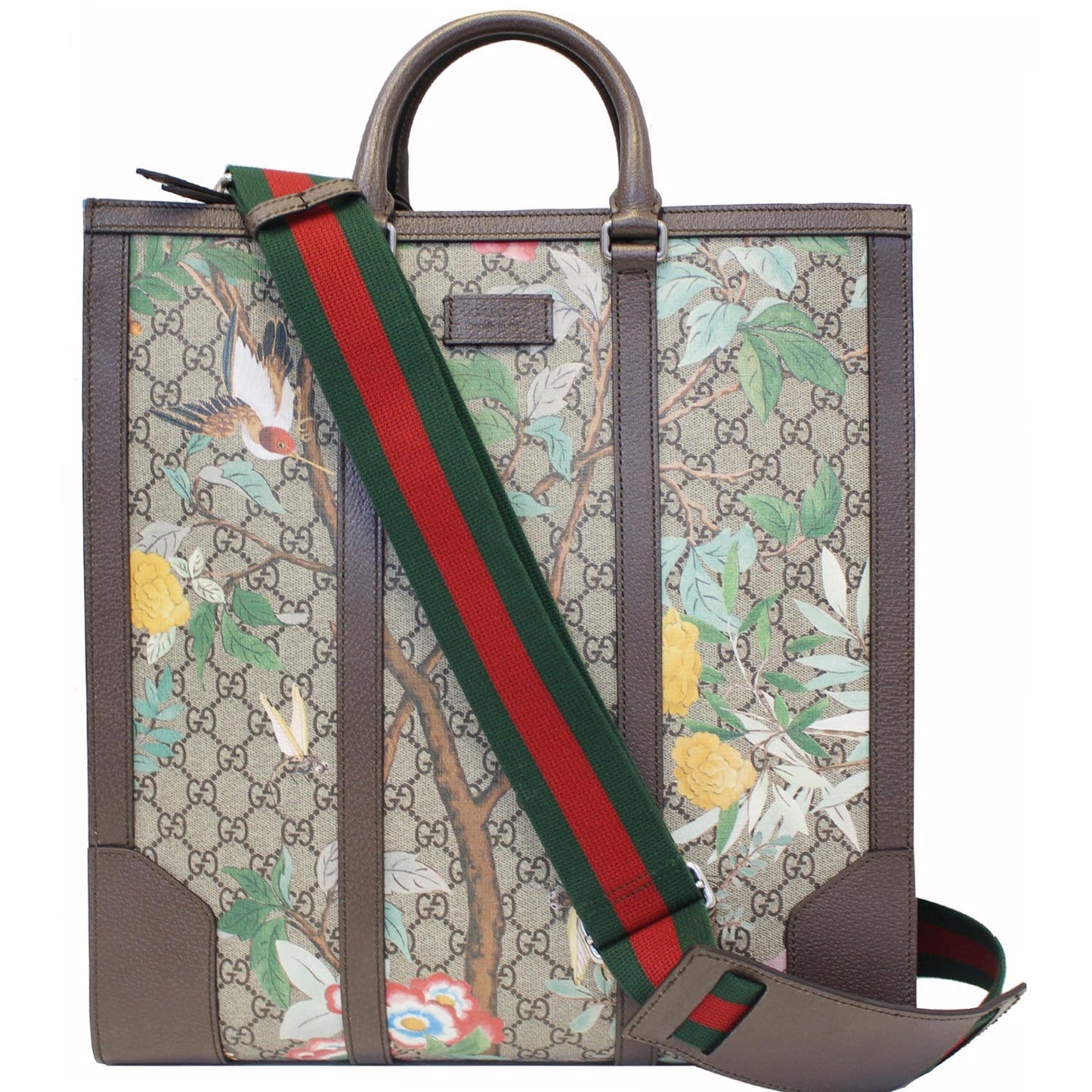 GUCCI GG Supreme Monogram Tian Print Tote Shoulder Bag Maple Brown 406387