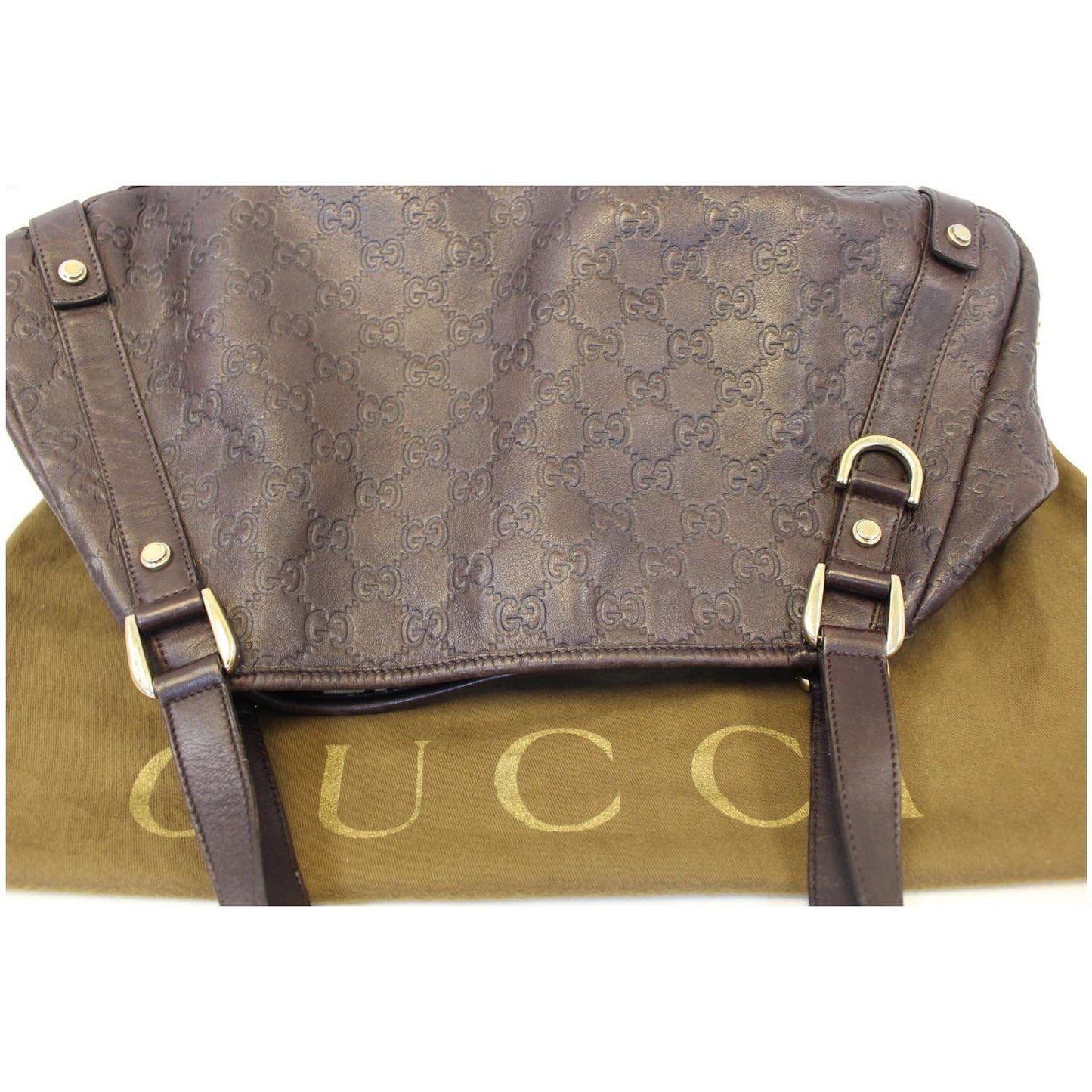 GUCCI Abbey Medium Leather Tote Shoulder Bag Dark Brown