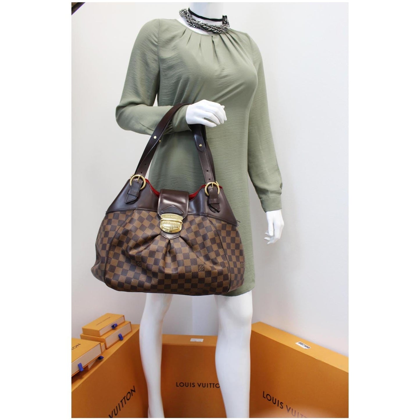 LOUIS VUITTON Sistina GM Damier Ebene Shoulder Bag Brown