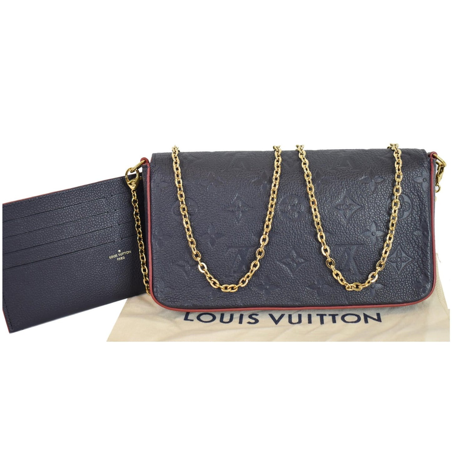 LOUIS VUITTON Pochette Felicie Monogram Empreinte Chain Wallet Navy