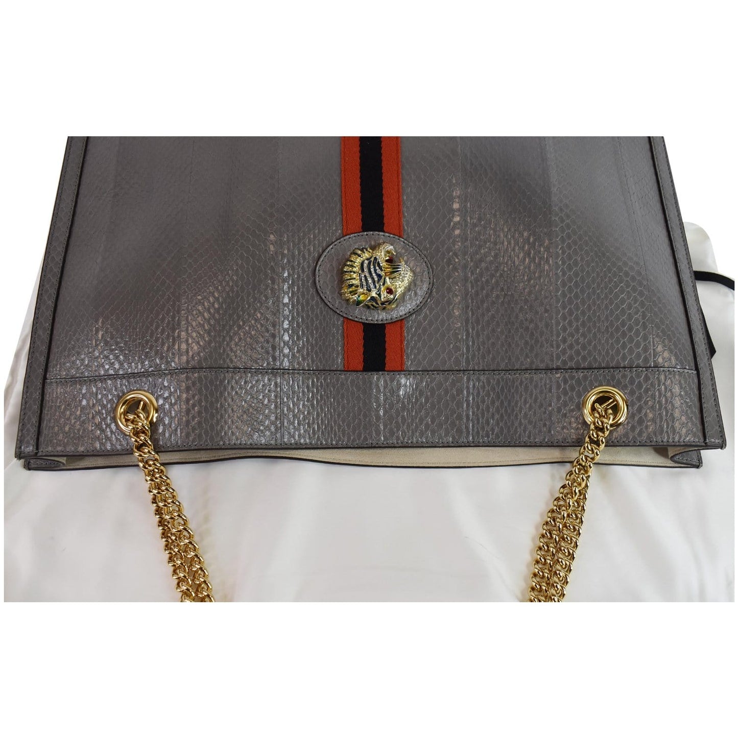 GUCCI Rajah Large Snakeskin Tote Shoulder Bag Dusty Grey 537219 - 25% OFF