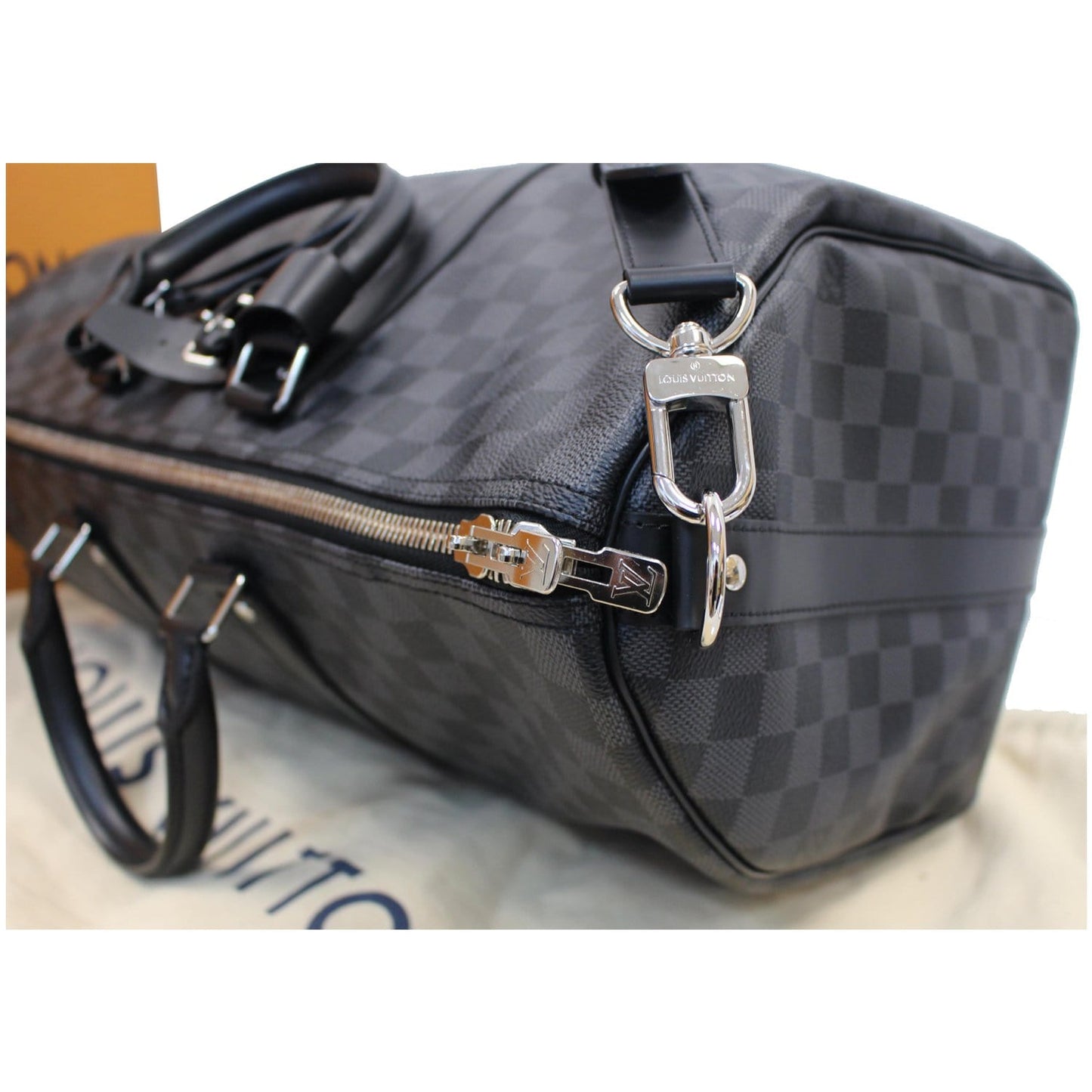 LOUIS VUITTON Keepall 45 Damier Graphite Bandouliere Travel Bag Black