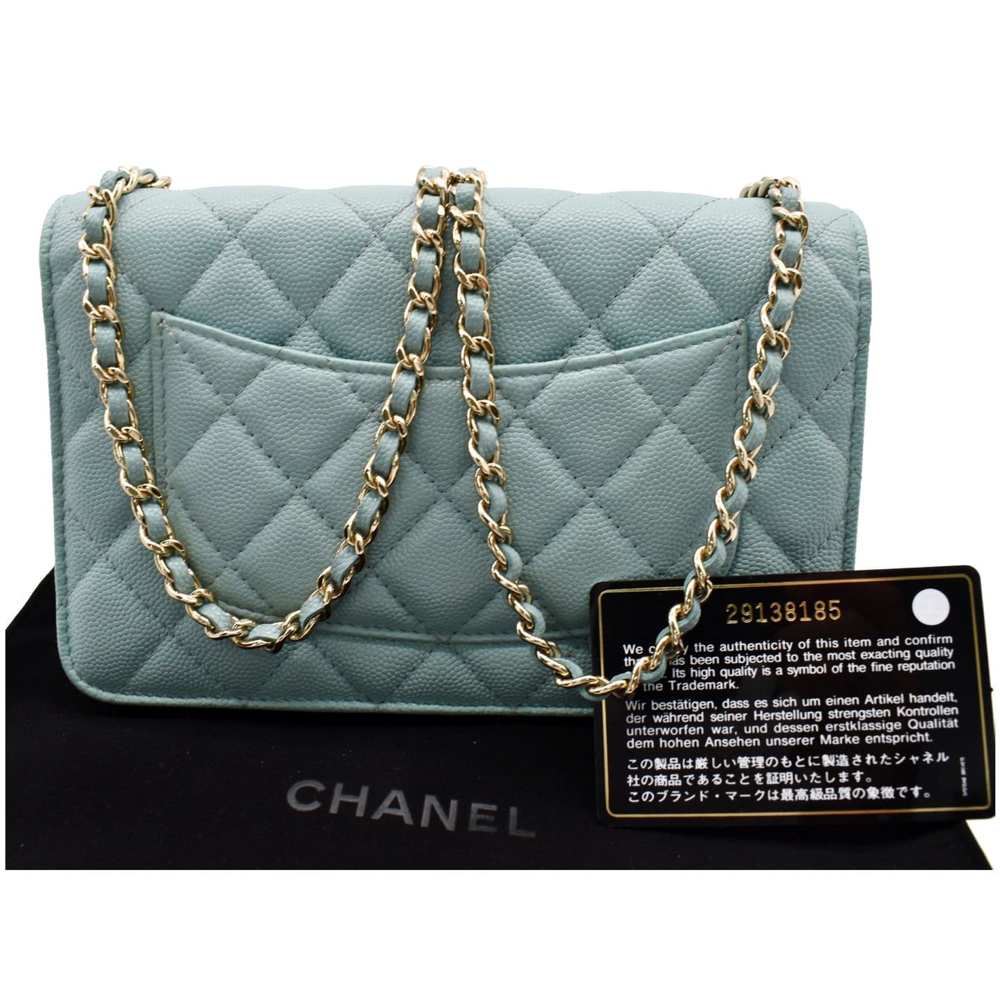 CHANEL CC WOC Caviar Leather Wallet On Chain Shoulder Bag Light Blue