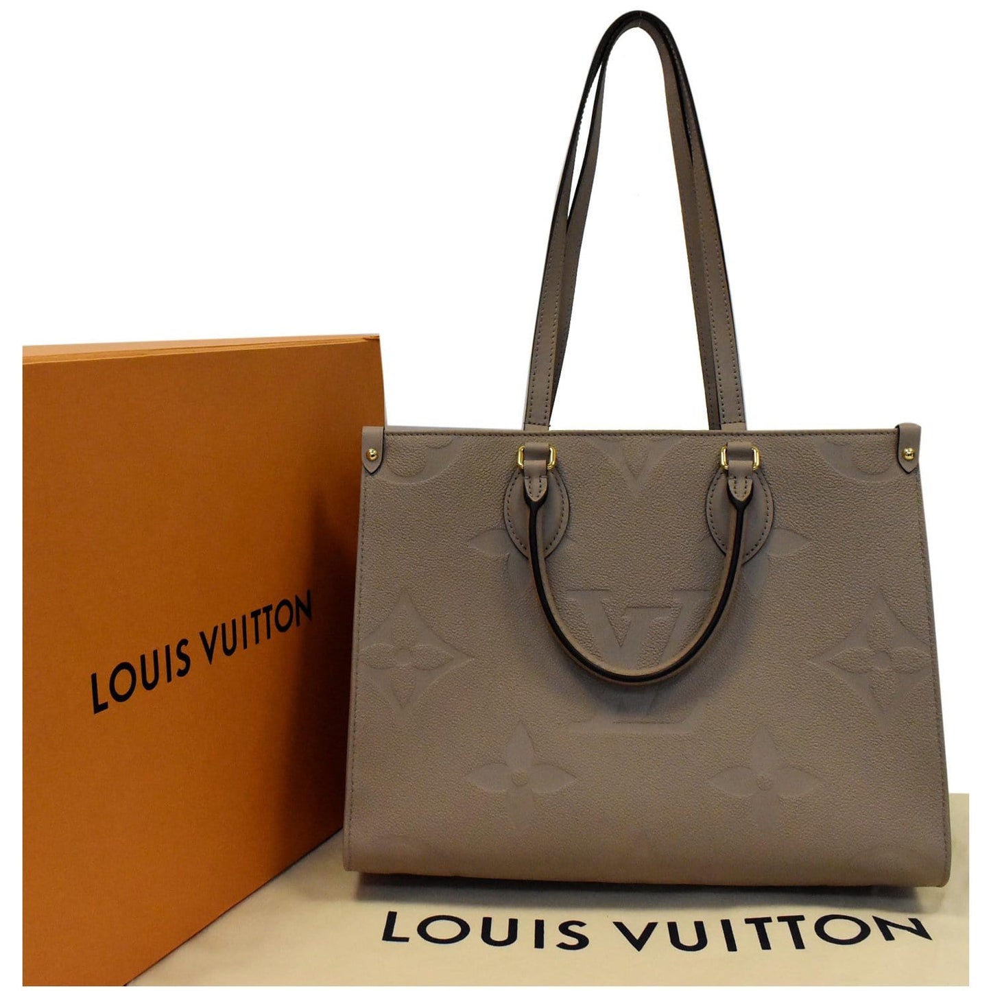 LOUIS VUITTON Onthego MM Monogram Empreinte Shoulder Bag Tourterelle