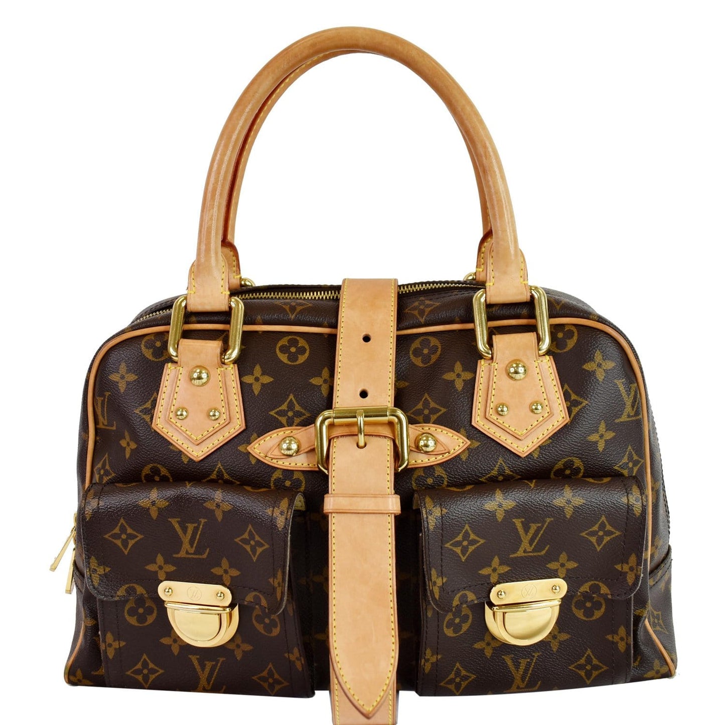 LOUIS VUITTON Manhattan GM Monogram Canvas Satchel Bag Brown
