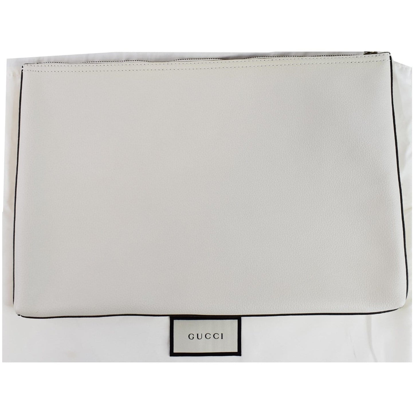 GUCCI Pebbled Leather Medium Logo Portfolio Clutch White 500984 - Last Call