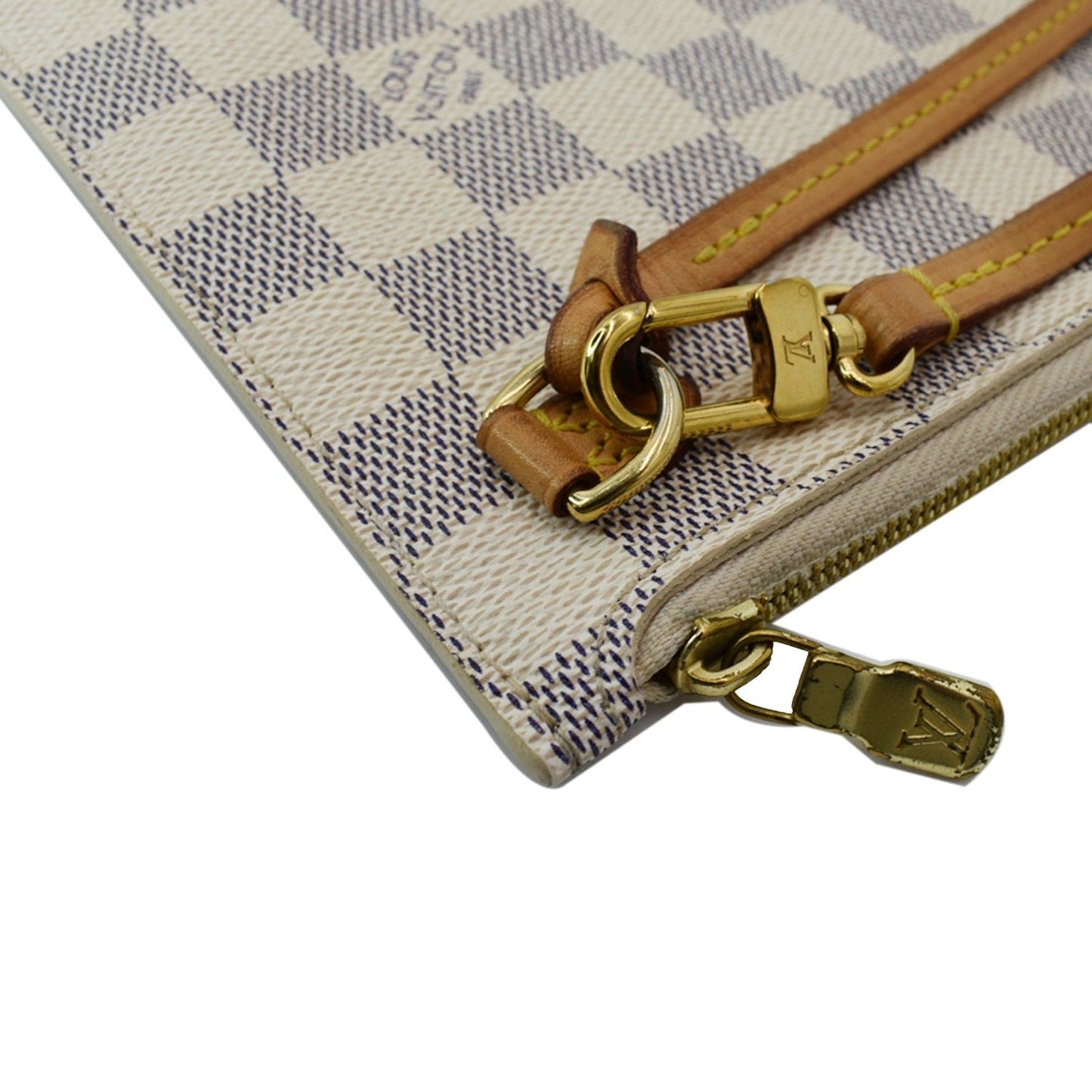 LOUIS VUITTON Neverfull  Damier Azur Pochette Wristlet Pouch White