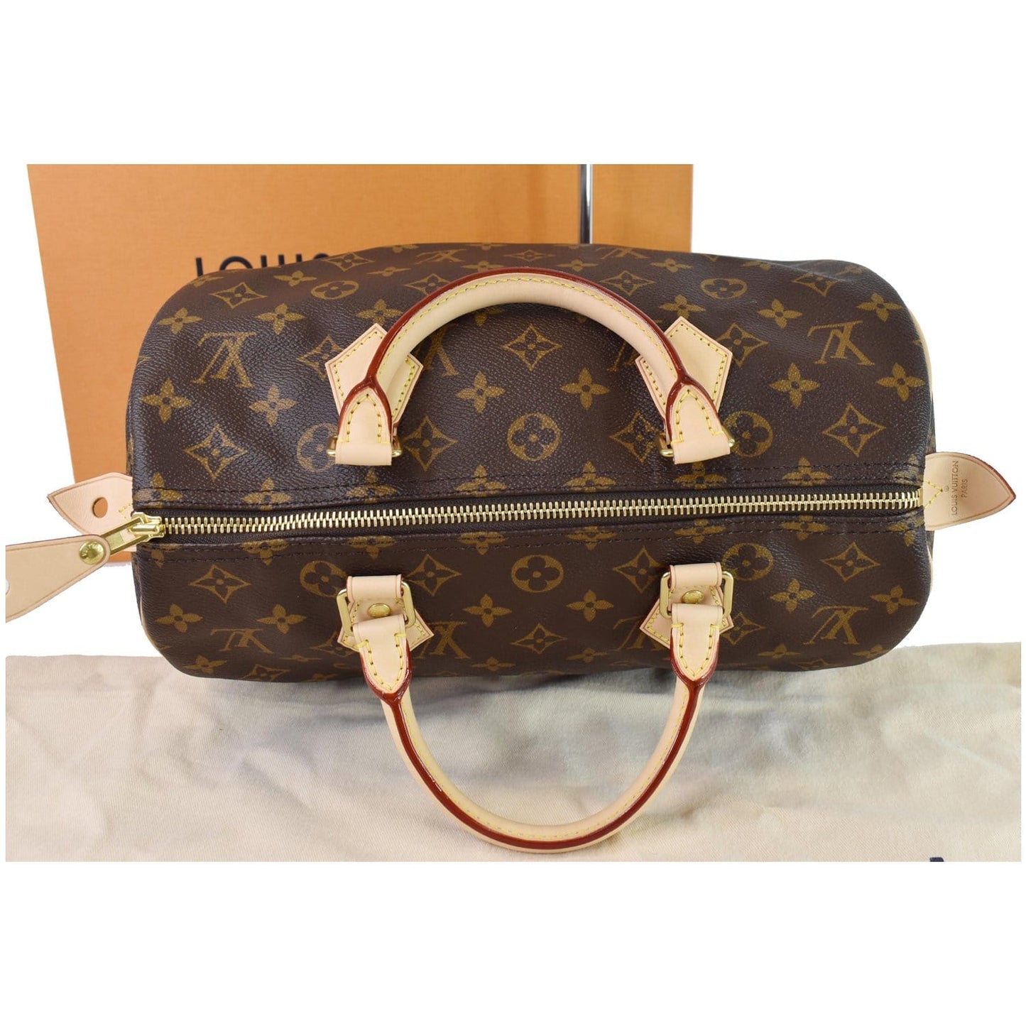 LOUIS VUITTON Speedy 30 Monogram Canvas Satchel Bag Brown