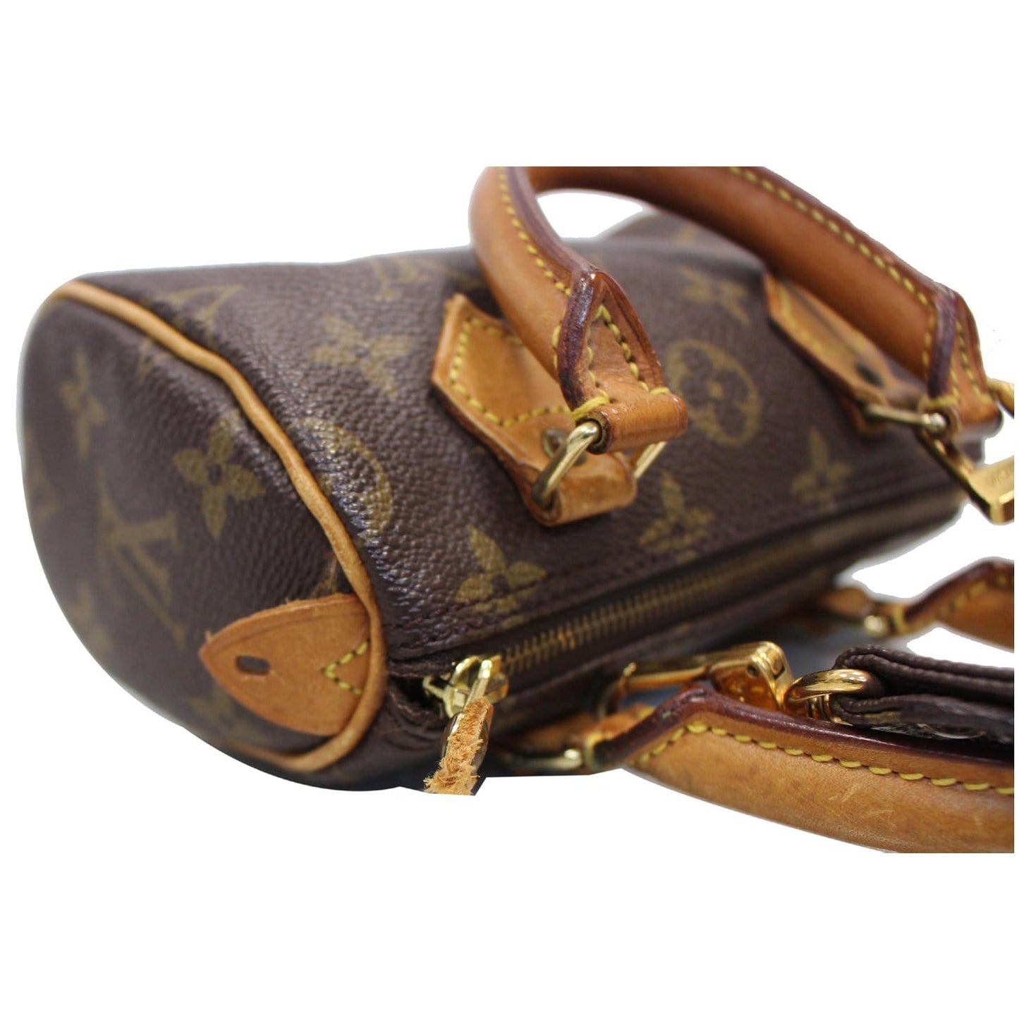 LOUIS VUITTON Mini Speedy Monogram Canvas Satchel Bag Brown