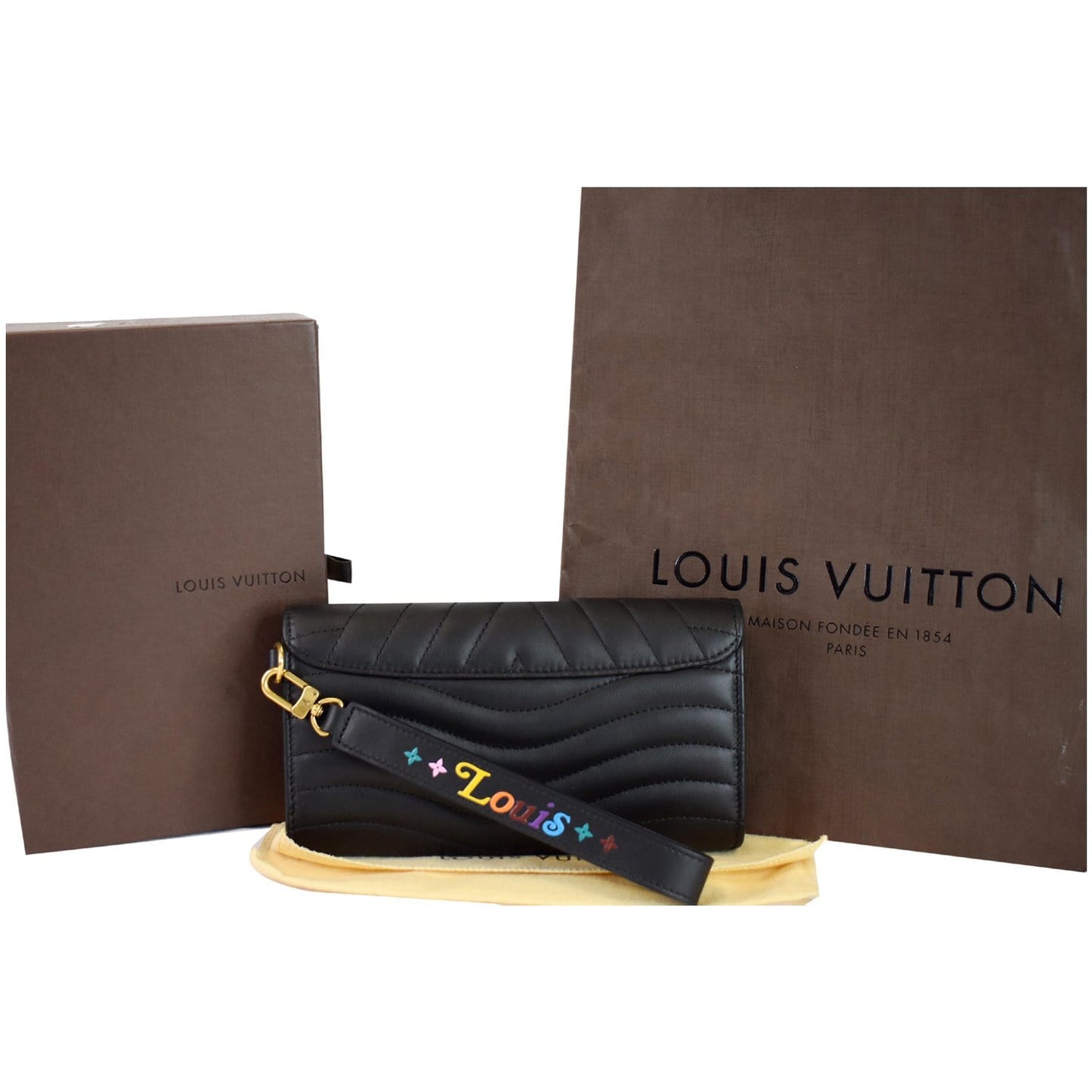 LOUIS VUITTON Love Lock New Wave Long Leather Wallet Black