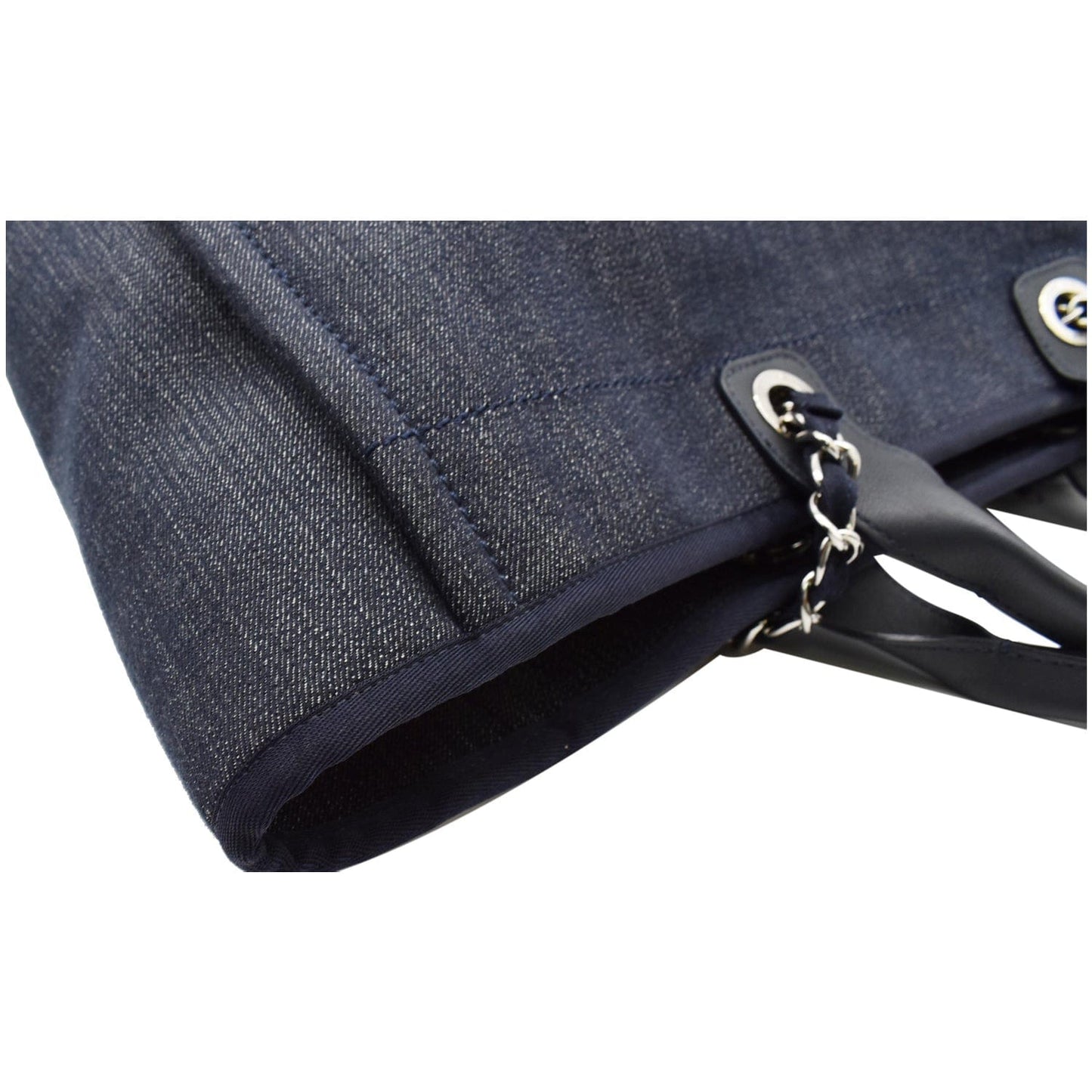 CHANEL Deauville Large Denim Shopping Tote Bag Dark Blue
